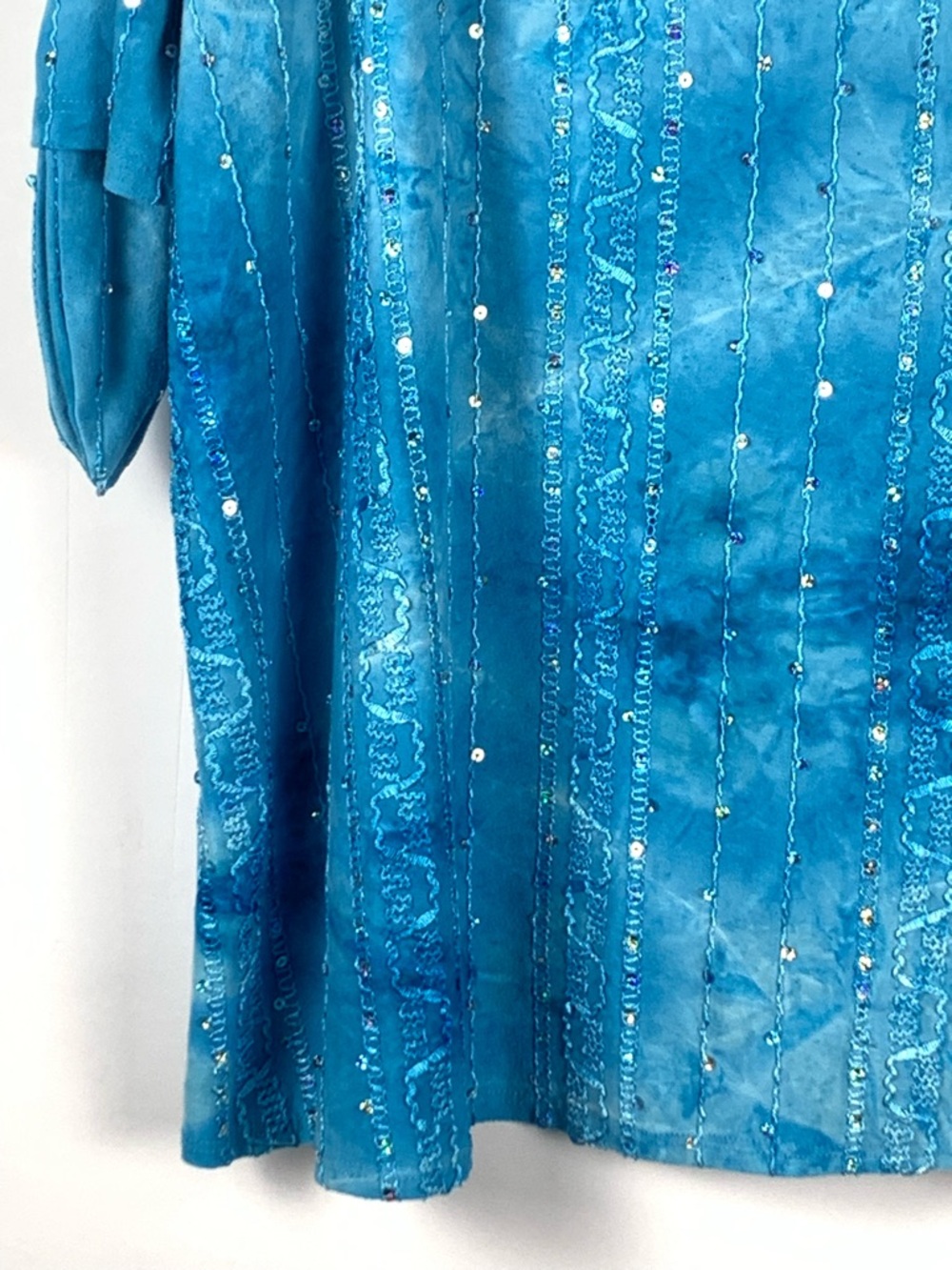 Sami & Jo Womens Top XL Blue Sequin Embellished Slit Tie Sleeve Stretch - Picture 7 of 14